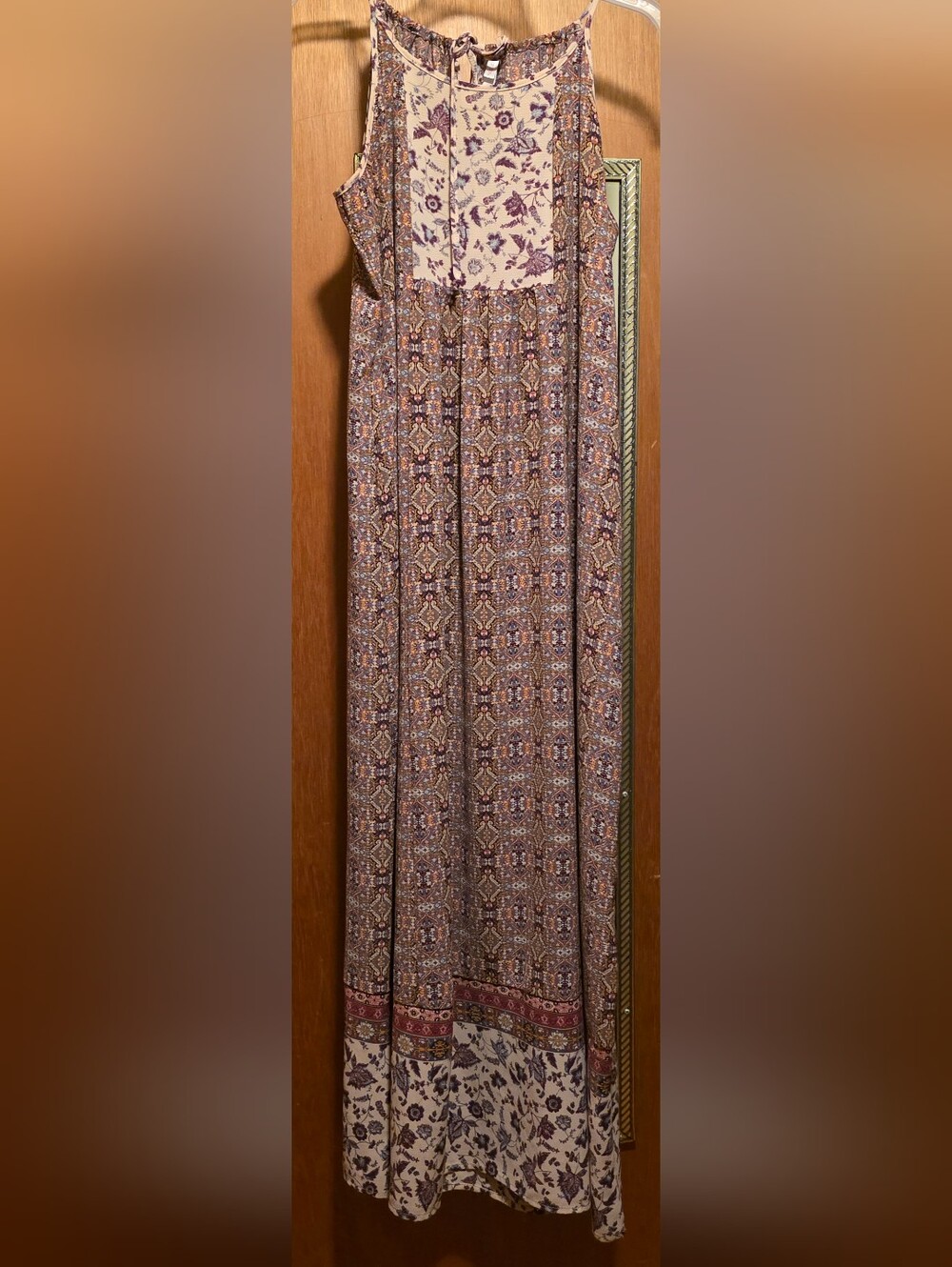Xhilaration Purple and Cream Printed Maxi Dress Sz XL